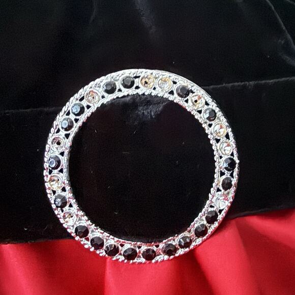 Dave Johnny Vintage 80s Black Velvet Red Satin Prom Party Holiday Dress 13-14 - Picture 5 of 10